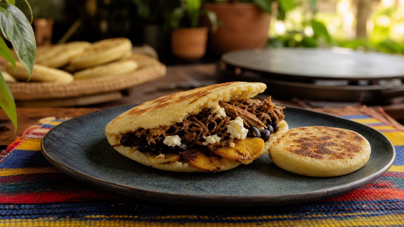 Arepa venezolana rellena con ingredientes tradicionales